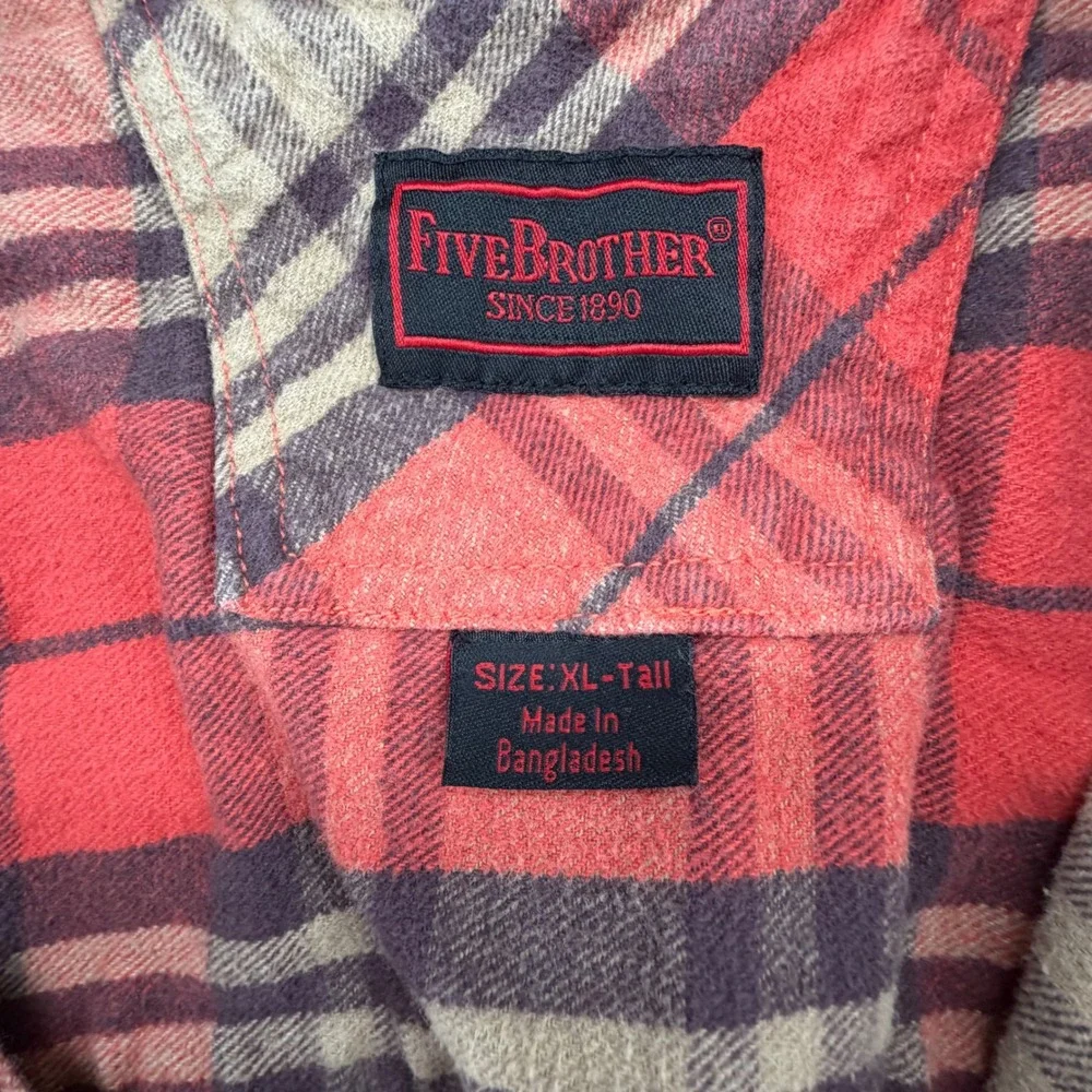 Five Brother Flannel 100% Cotton Snap Shirt Mens XLT Tall Plaid Heavyweight Y2K